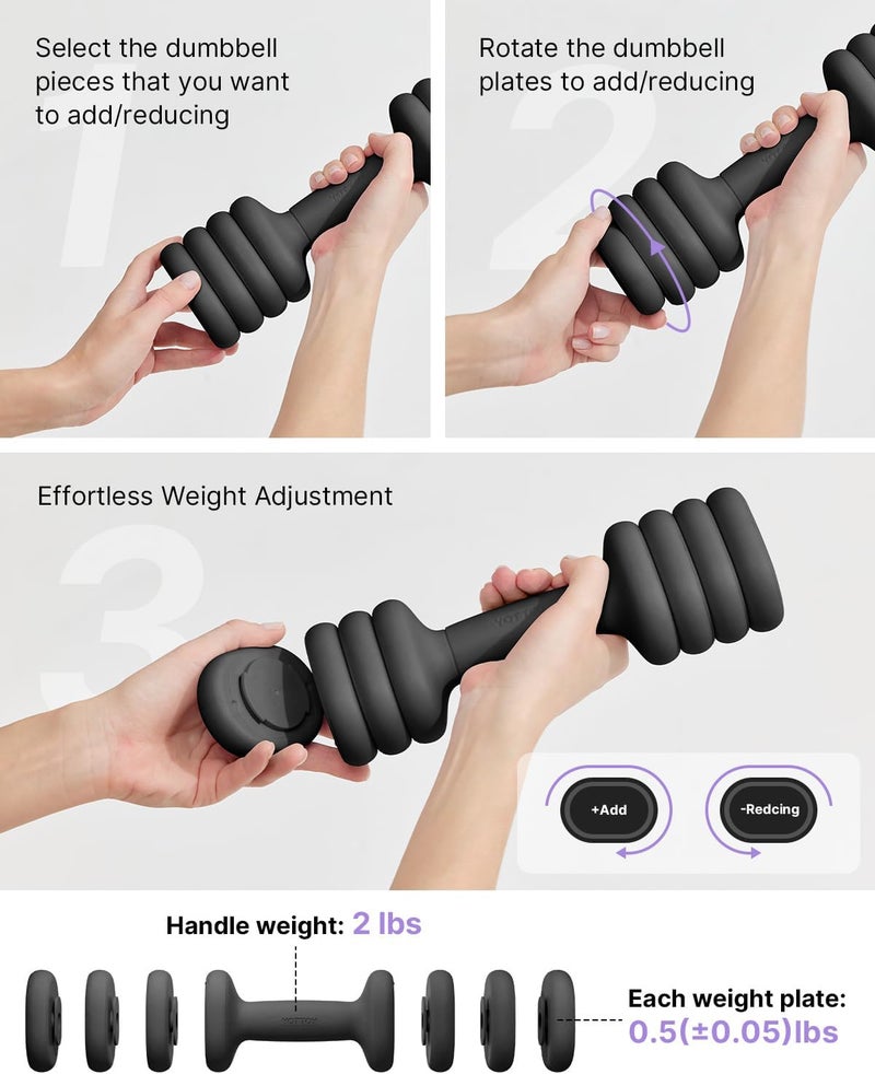 YOTTOY Adjustable Dumbbell Set of 2, 4-in-1 Hand Weights for Women at Home, Compact Free Weights Dumbbells Set with Soft Grip and Base, 2-5 lbs Each for Home Gym - Image 3